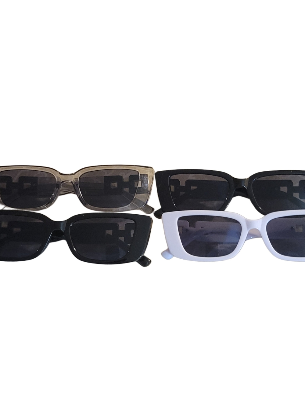 Women’s Bundle Of 4 Rectangle Sunglasses - Black, White, and Smoke Frames